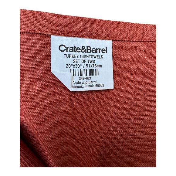 Crate & Barrel Turkey Dish Towels Set Of Two 20"x30" Brown Cotton Thanksgiving - Picture 3 of 4